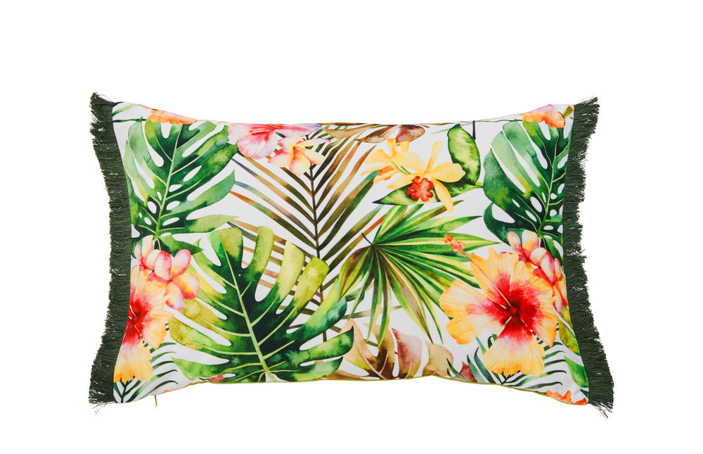 JUNGLE FLOWERS einseitig bedruckte Kissenhülle mit Fransen - CaraHome