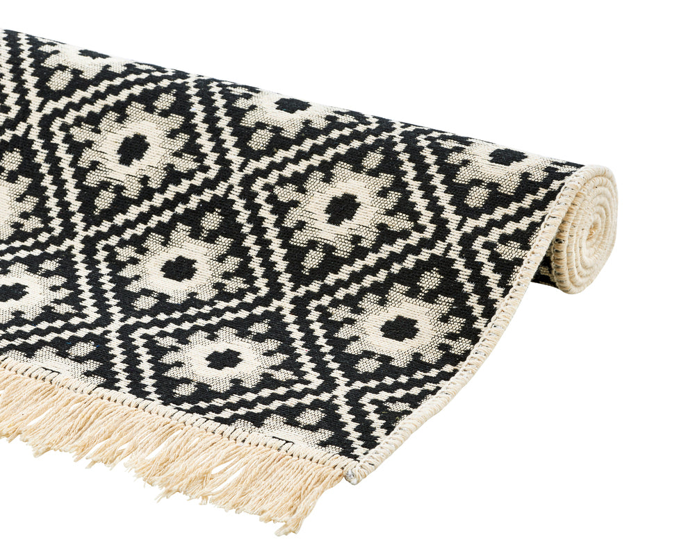 Teppich mit Fransen KORFU Black/White - CaraHome